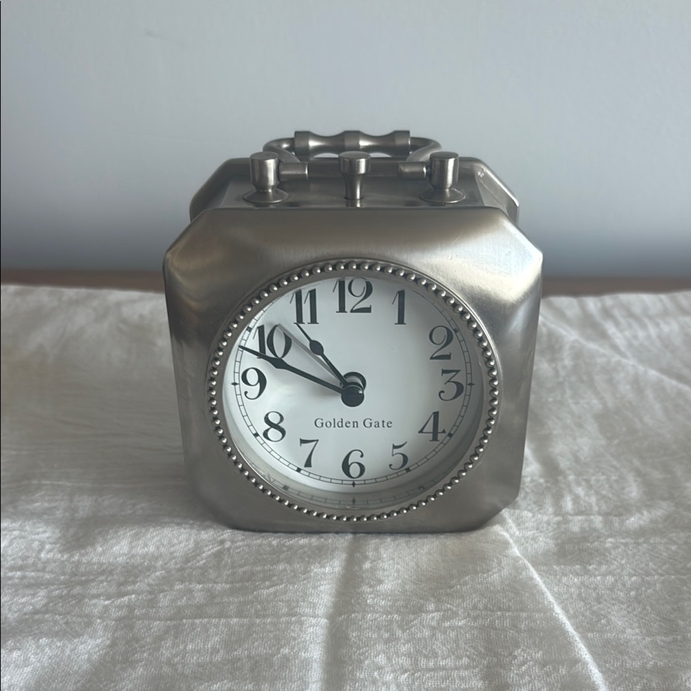 Pottery Barn Golden Gate Carriage Alarm Clock. Brushed Nickel.